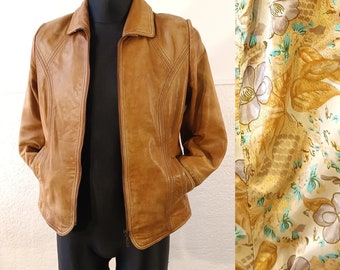 Cool jasje Koper Camel Buff Leren Jas Festival Jas Lamsleer jaren '80 motorjas Vintage jas blazer Dames Maat M