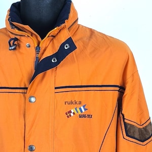 Vintage Y2K Finland Rukka Hood Windbreaker Jacket / Street Wear Track Ski Wind-Stopper GORE Orange Black, size 180 Medium Large Men