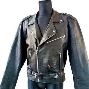 Vintage Genuine Leather Cyberpunk Motorcycle Biker Black Jacket Astor, size Medium Men