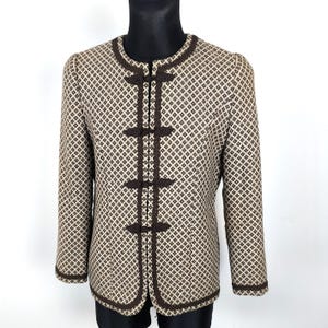 Vintage Houndstooth Woolen Jacket with Soutache Trim / Tweed blazer Gift, size Medium Women
