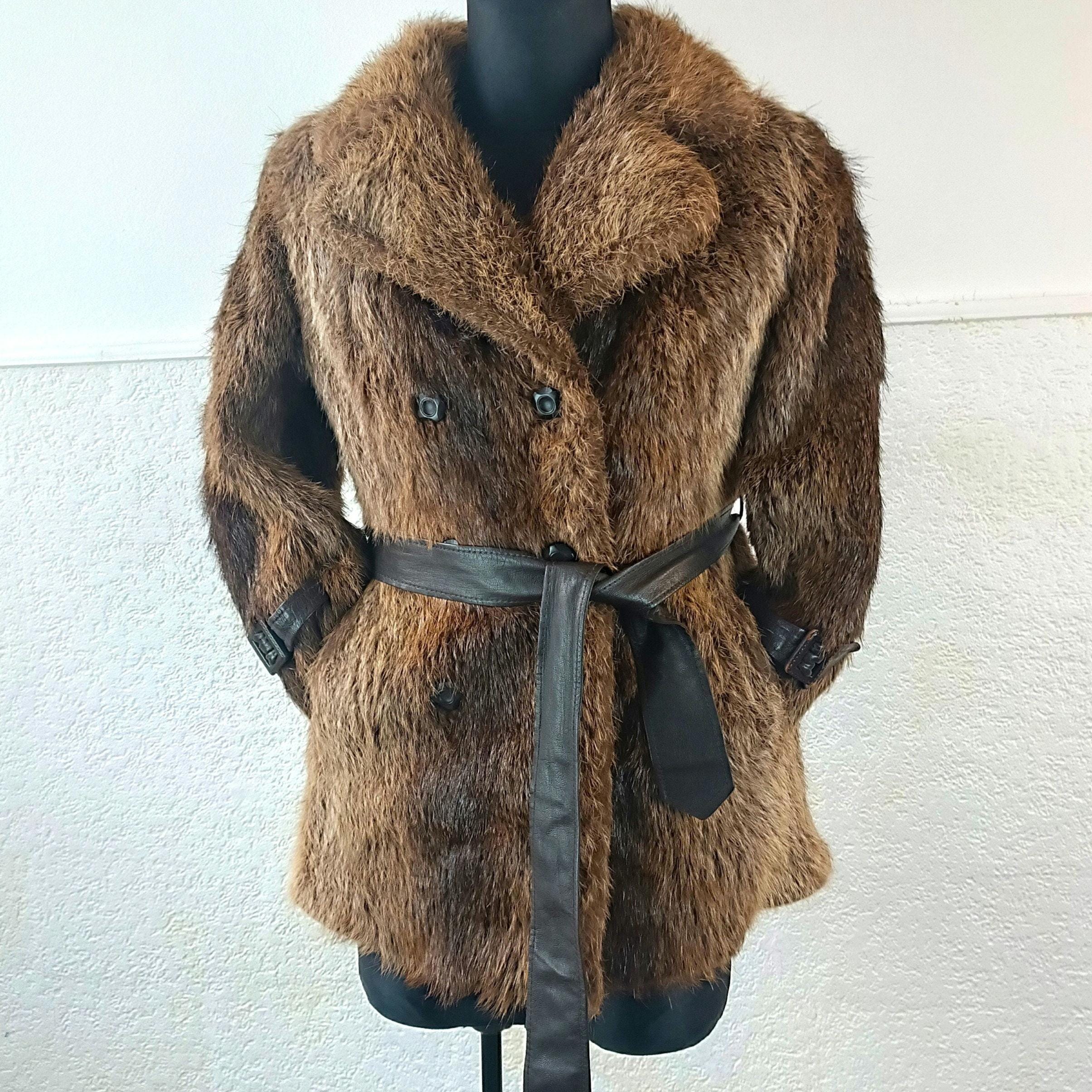 Vintage 80s Genuine Pelt Fur Coat / Adjustable Luxury Outerwear, size Medium Women