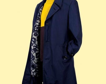 Vintage 80s Navy Blue Wool Coat: Mens Retro Overcoat, Size L - Etsy