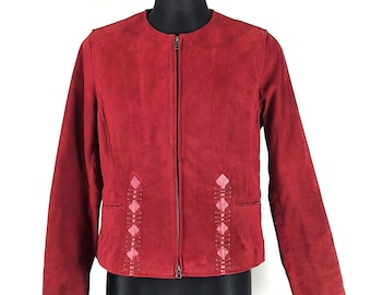 Vintage JOFAMA Suede Leather Jacket: Burgundy Red Classic Blazer Gift, Medium