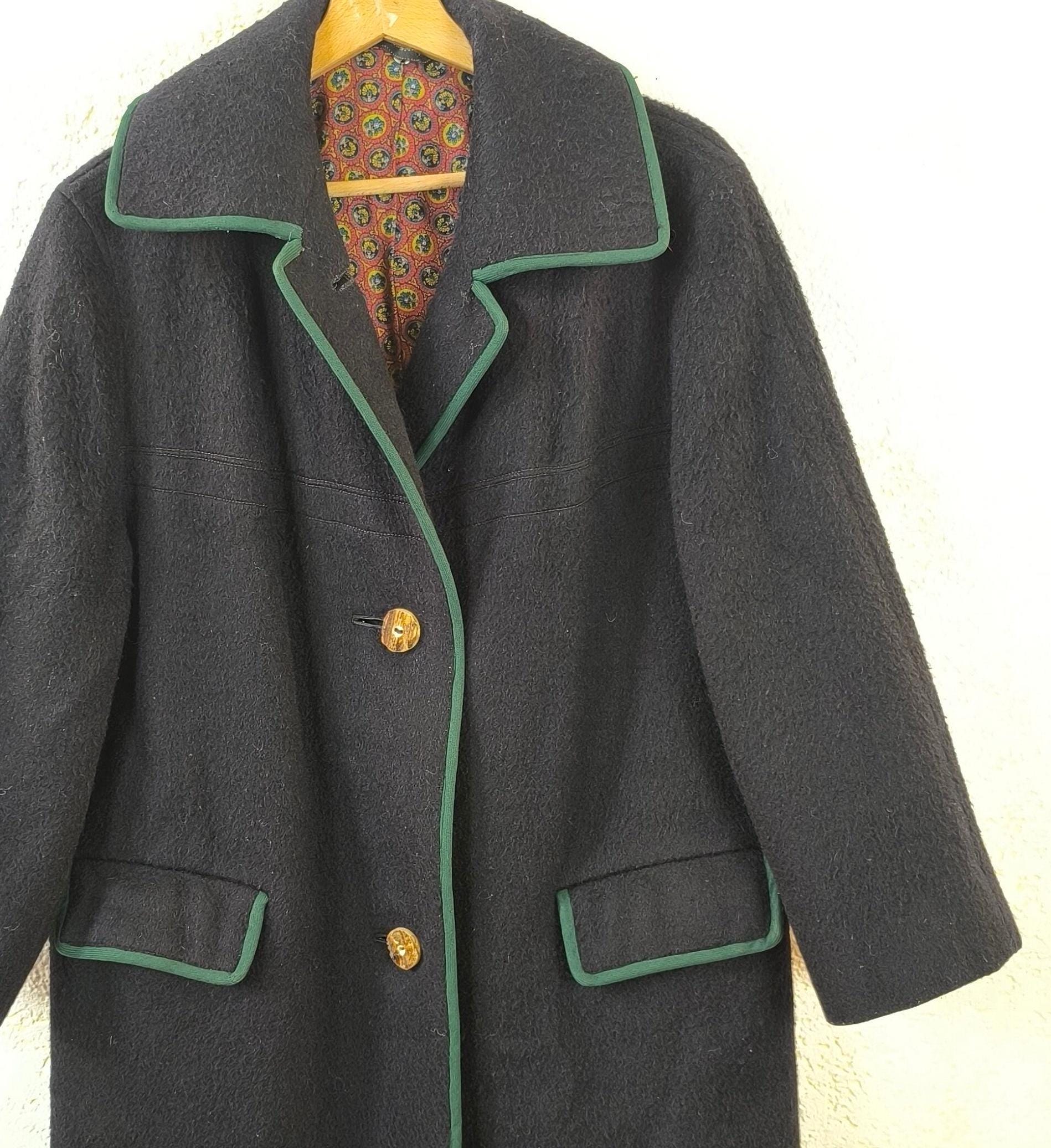 70s Vintage Wool Loden Coat: Black Winter Overcoat (L-XL) - Etsy