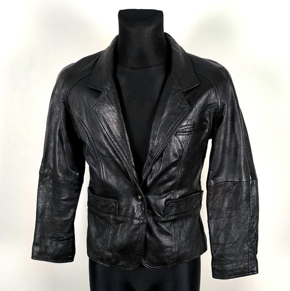 Vintage Y2K Genuine Leather Jacket: 90s Crop Slim Classic Button