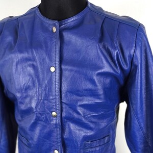 70s Vintage Blue Leather Biker Jacket / Navy Festival Jacket, size S/M Women