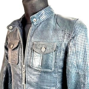 Gray Vintage Biker Motorcycle Jacket: Soft Leather Eagle Buttons Perforated OAKWOOD, S/M Women