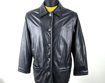 Women's Classic Biker Leather Jacket  Vintage 80s Black Motorcycle Rider, 40 size Large