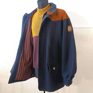 Vintage 80s Swedish Navy Winter coat / Sondre Overcoat with decoration, XL men