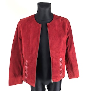 Veste en cuir rouge parfaite JOFAMA / blazer en cuir suédé vintage suédois, taille S M femme