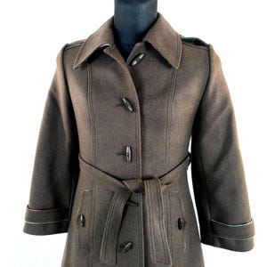 70s Vintage Wool Trench Coat: Tartan Detail, Belted Loden Small Medium