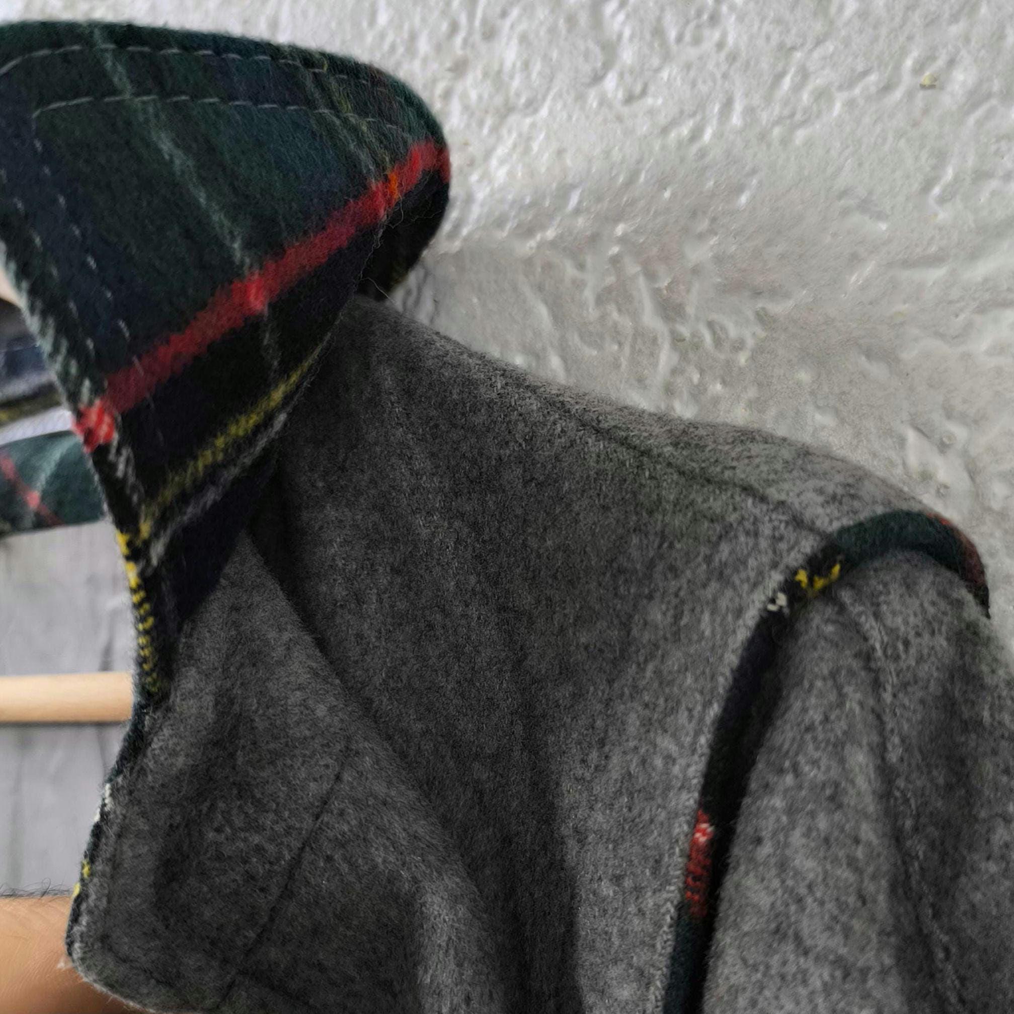 70年代ヴィンテージウールローデンコート：グレーチェック柄裏地