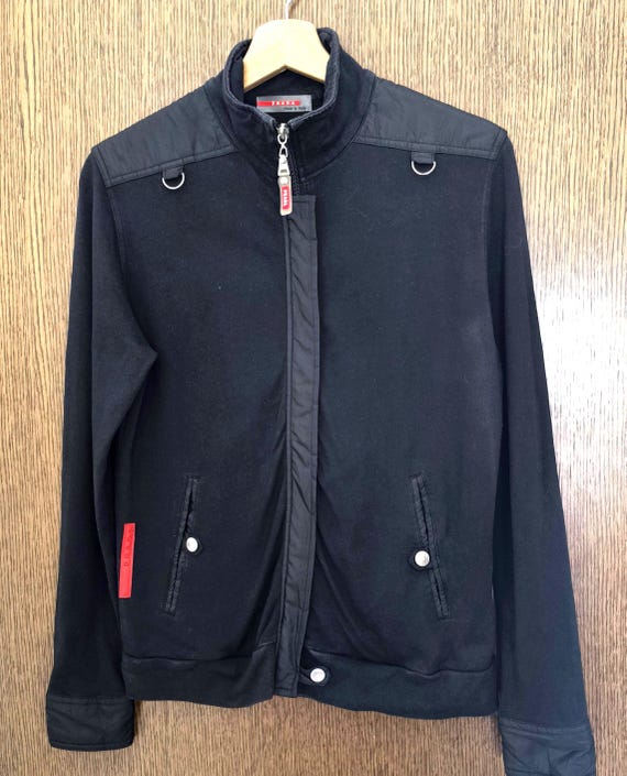Vintage PRADA Logo Softshell Jacket / Black Red Fitted Sports Wear