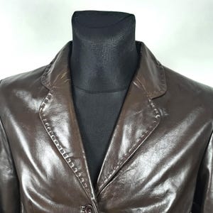 Veste en cuir véritable vintage des années 80 / blazer marron, taille M femme