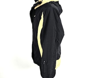 Hooded Ski Jacket Vintage HALTI: Black Beige Waterproof Winter Coat, Small Women
