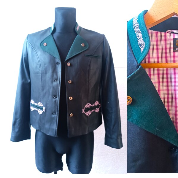 Trachtenjacke, Oktoberfestjacke, Swingsterjacke, bestickte Jacke, Festivaljacke, Kunstlederjacke, kurze Jacke, Größe M Damen