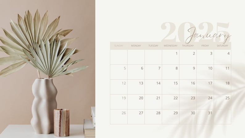 2025 Monthly Calendar Creamy Beige Aesthetic Photo Home Decor - Etsy
