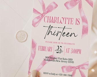 Coquette Invitation Editable Download Pink Coquette Invitation 13th Birthday Invitation Girl Bow Invitation Template Pink Bow Invitation