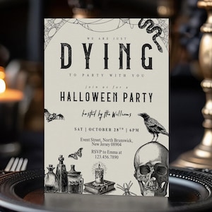 Vintage Halloween Invite Editable Adult Halloween Party Invite Printable Halloween Invitation Template Modern Halloween Invite Digital