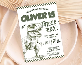 Three Rex Invite Dinosaur Three Rex Birthday Party Dinosaur Themed Birthday Printable Invitation T Rex Birthday Party 3rd Birthday Party Boy