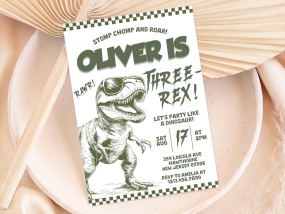Three Rex Invite Dinosaur Three Rex Birthday Party Dinosaur Themed Birthday Printable Invitation T Rex Birthday Party 3rd Birthday Party Boy