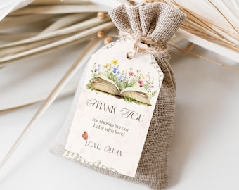 Story Book Shower Favor Tags New Chapter Begins Baby Shower Gift Tag Wildflower Book Baby Girl Shower Party Tags Printable Book Theme Shower