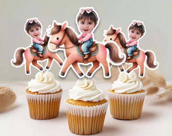 Benutzerdefinierte Gesicht Cupcake Toppers Rodeo Cowgirl Kuchendeckel Personalisierte Partydekoration Gesicht Geburtstagsdeko Western Rodeo Kuchendeckel