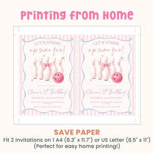 Pink Bowling Birthday Invitation Strike up Some Fun Pink Bow Bowling Girl Birthday Invite Preppy Bowling Invite Editable Canva Template image 4