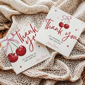 Cherry Shower Favor Tags Cherry on Top Thank You Tag Cherry Bow Party Favors Cherry Theme for Baby Girl Shower Favors Printable Party Tags