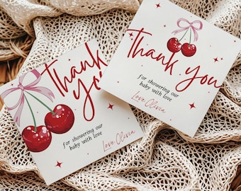 Cherry Shower Favor Tags Cherry on Top Thank You Tag Cherry Bow Party Favors Cherry Theme for Baby Girl Shower Favors Printable Party Tags