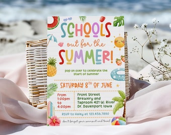 End of School Year Party Invitation Summer Party Invite Kids Schools out Invitation Summer Pool Party for Kids Printable Summer Invitation