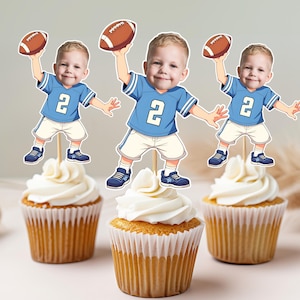 Football Custom Face Cupcake Toppers Personalized Cupcake Topper Face for Birthday Boy  First Year Down Any Age Football Cupcake Topper
