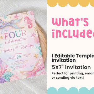 Mermaid 4th Birthday Invitation Editable Mermaid Bash Under the Sea Invite Girl Fourth Birthday Invitation Mermaid Bash Party Canva Template image 6