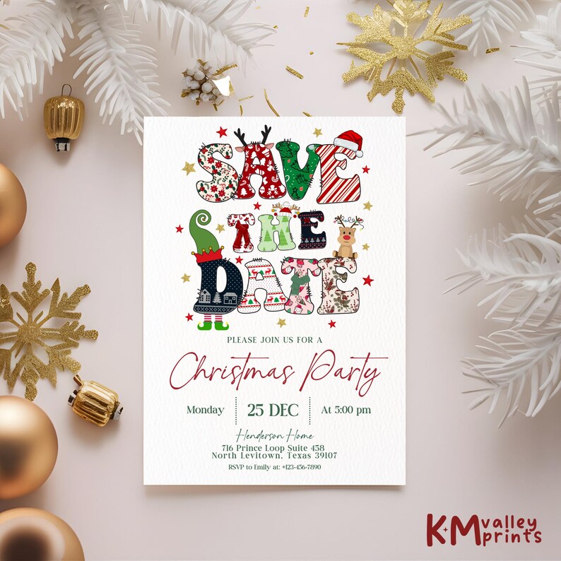 Save the Date Party Invitation, Christmas Party Invite, Editable Template, Holiday Party ...