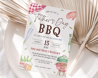Father's Day Bbq Invite Dads Day BBQ Backyard Lunch Picnic  BBQ Invitation Editable Fathers Day Invite Printable Brunch Barbecue Invite