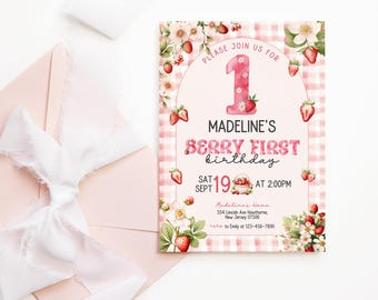 Berry First Birthday Invite Strawberry 1st Birthday Invitation Strawberry Girl 1st Birthday Printable Berry 1st Birthday Party Template