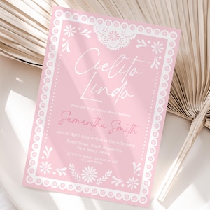 Rosa Cielito Lindo Baby Shower Invito modificabile Baby Shower Talavera Invito stampabile Messicano Cielito Lindo Rosa Papel Picado Shower