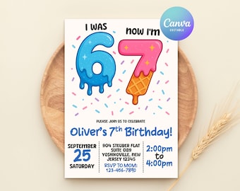 Six Seven Birthday Kids Invitation Editable Bruh 7th Birthday Invite Ice Cream Gen Z Alpha 6 7 Meme Birthday Invitation Digital Invite