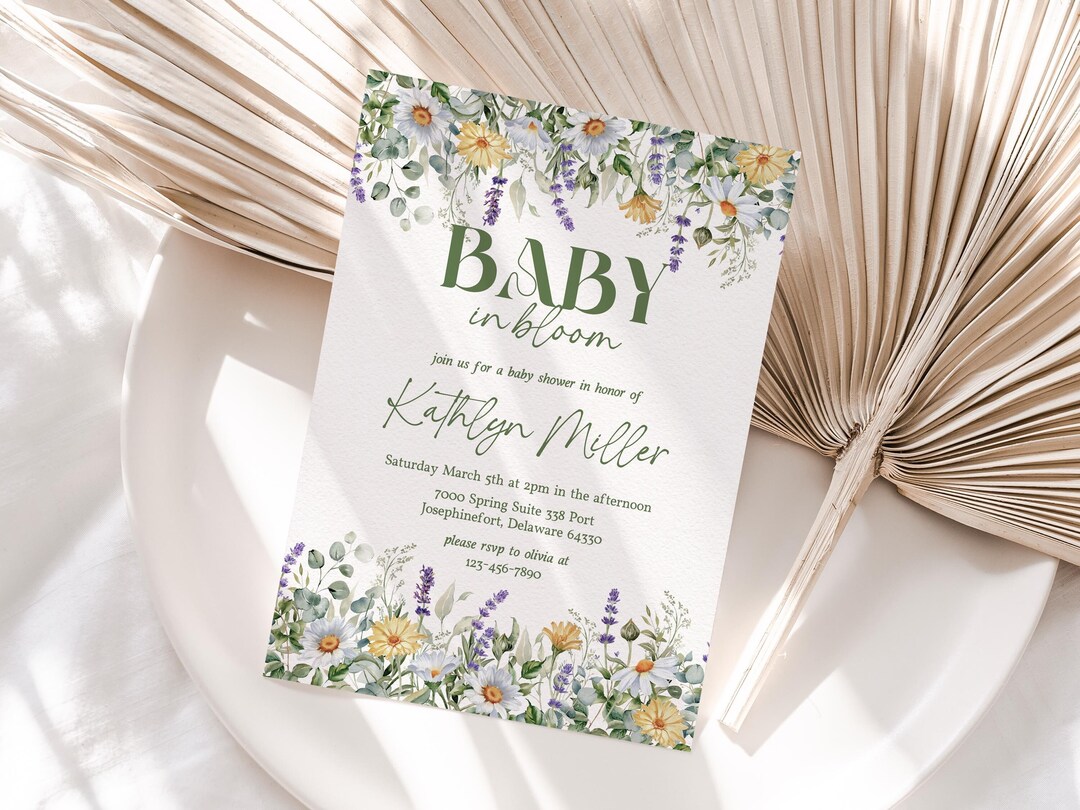 Spring Invitations Bloom Baby in Bloom Baby Shower Invitation Green Baby Shower Invitation ...