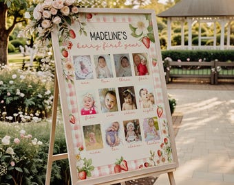 Berry First Birthday Milestone Poster Sign Strawberry Milestone Board Sign Berry First Birthday Milestone Sign Strawberry Theme Party Sign