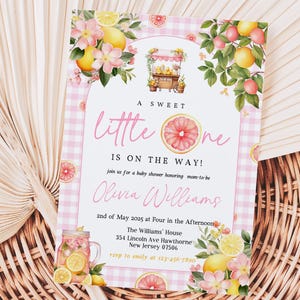 Sweet Little One citroen babyshower uitnodiging Citrus babyshower roze limonade douche uitnodiging afdrukbare zomer babyshower