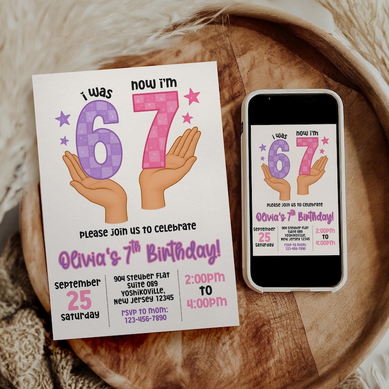 Six Seven Birthday Invitation for Girls Editable Meme Trending 6 …
