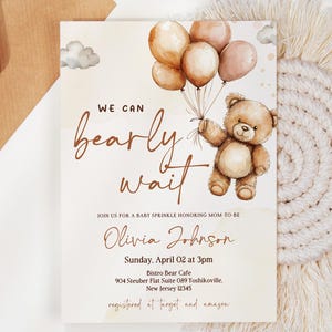Bearly Wait Baby Shower Invitation Teddy Bear Baby Shower Invite We Can Bearly Wait Baby Shower Gender Neutral Bear Baby Shower Invitation