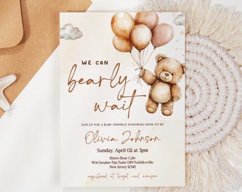Bearly Wait Baby Shower Invitation Teddy Bear Baby Shower Invite We Can Bearly Wait Baby Shower Gender Neutral Bear Baby Shower Invitation