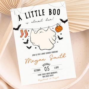 Little Boo Baby Shower Invite Editable A Little Boo is Almost Due Invitation Spooky Baby Shower Invitation Halloween Shower Template