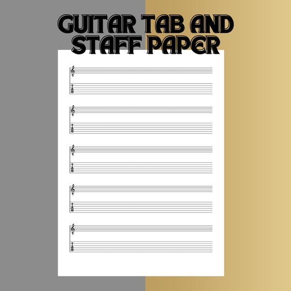 Blank  Staff & Tab Paper for Guitar, Music Notation and Tablature Sheet, Printable Digital Download