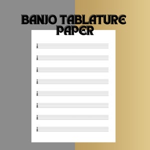 Blank Banjo Tab Paper, Tablature Sheet, Printable Digital Download