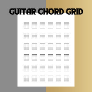 Griglie di accordi di chitarra vuoti, grafico di accordi di chitarra, diagramma di accordi, download digitale stampabile