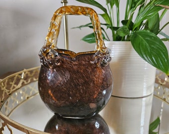 Amber glass handbag vase