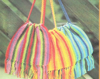 Crochet PATTERN: Striped Yarn Tote Bag Scrap Yarn Project (PDF Download)